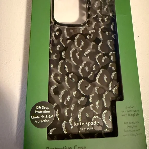 iPhone 16 ProMax Kate spade Phone Case with Silver Glitter Leopard Print NEW - Picture 1 of 5
